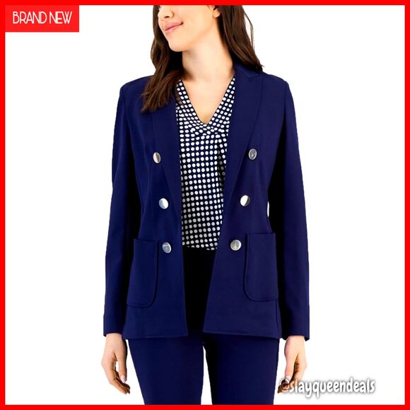 Stretch Faux Double Breasted Blazer with Patch Pockets 27